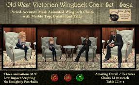 Cozy up to the look of a wingback chair. Second Life Marketplace Old West Victorian Wingback Chair Set Sage