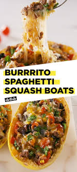 Burrito Spaghetti Squash Boats Perfect Low Carb Dinner Recipe Recipes Food Healthy Recipes