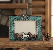 Comfy Hour 9.3" Running Horses Photo Frame with Horseshoe, Rustic Antique  Vintage Blue Western Style Home Decor, Horse Figurine Picture Frame for ...