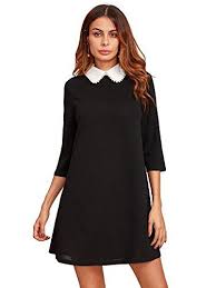 Floerns Women S Peter Pan Collar Short Tunic Dress Black L With Images Peter Pan Collar Dress Collar Dress Contrast Collar