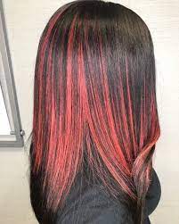 Dark hair with red highlights. Red And Black Hair Ombre Balayage Highlights