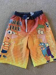 Disney Phineas and Ferb Boys Swim Trunks size 6/7 Suit Shorts Rare Style |  eBay