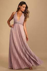 Blush Pmetallic Dress Pleated Maxi Dress Plunge Maxi Dress Lulus
