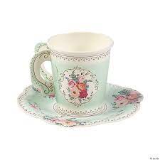 A small open container, usually with a flat bottom and a handle, used for drinking. Truly Scrumptious Tea Cup Set Oriental Trading