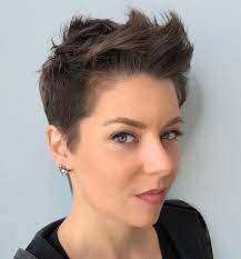 Windswept Chocolatey Brown Fauxhawk Thick Hair Styles Short Hair Styles Androgynous Haircut