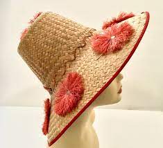 Vintage Straw Raffia Sun Hat Bucket Hat Mid Century Retro Accessories Boho Abstract Avant Garde Raffia Sun Hat Retro Accessories Raffia Hat