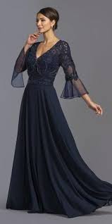 Aspeed Usa M2112 V Neck Bell Sleeves Long Formal Dress Navy Blue Discountdresssho Mother Of The Bride Dresses Long Long Mothers Dress Mother Of Groom Dresses