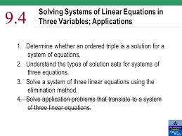 How do you solve algebraic equations with two variables? Solving Systems Of Linear Equations In Three Variables Applications Ppt Video Online Download