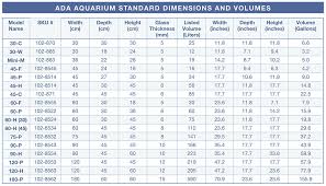 Standard Ada Aquarium Sizes And Volumes Spec Tanks