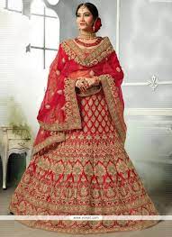 Buy Satin Silk Red Zari Work Lehenga Choli | Bridal Lehenga Choli