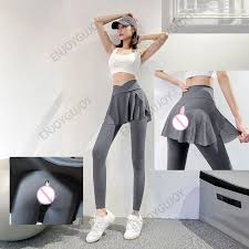 보이지 않는 오픈 가랑이 야외 섹스 스포츠 바지, 하이웨이스트 속건성 바지, 피치 힙 겉옷, 얇은 요가 달리기 피트니스 L  레깅스