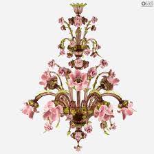 Customers can customize the color and number of lights and the type from the menu. Venetian Chandelier Flowers And Leaves Rosetto Murano Glass