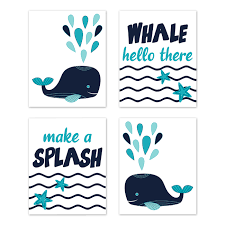 You can find on ofwhale.com a variety of art objects to decorate your house or your room that brings to mind one of the most attractive places that is: Whale Wall Art Prints Room Decor For Baby Nursery And Kids By Sweet Jojo Designs Set Of 4 Turquoise And Navy Blue Nautical Ocean Sea Only 29 99