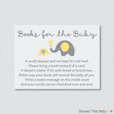 Elephant Baby Shower Bring A Book Instead Of A Card Invitation Inserts Instant Download Yellow And Gray Neutral Baby Shower 0024 Y Elephant Baby Shower Boy Baby Shower Book