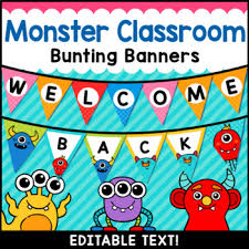 16 pcs party favor bags for monster birthday party supplies, party gift goody treat candy bags for monster party favors decor birthday party decor for monster themed birthday decorations. Monster Theme Classroom Decor Editable Banner By Littlered Tpt