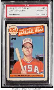 Mark mcgwire's 1987 leaf rated rookie card is almost identical to his 1987 donruss. 1985 Topps Tiffany Mark Mcgwire 401 Psa Nm Mt 8 Baseball Cards Lot 42078 Heritage Auctions