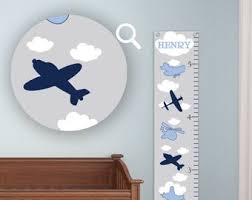 Growth Chart For Boys Kids Room Wall Decor Biplane Custom Etsy