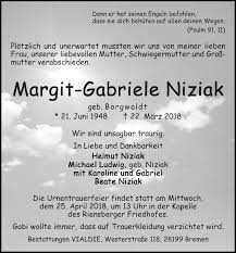 Geben sie bei der suche auch eine jahreszahl mit an. Traueranzeigen Von Margit Gabriele Niziak Trauer Gedenken