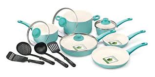 Food Network Cookware Set Premium Nonstick Ceramic Coating 14 Piece Turquoise Glass Lid Check O Ceramic Cookware Set Ceramic Cookware Cookware Set Nonstick