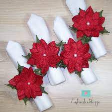 3d Fabric Flower Poinsettia Poinsettia Napkin Rings Christmas Napkin Rings Embroidershoppe 3d Flower Maki Christmas Embroidery Christmas Designs Flower Making