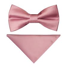 Pre Tied Dusty Pink Satin Boys Bow Tie And Pocket Square Set