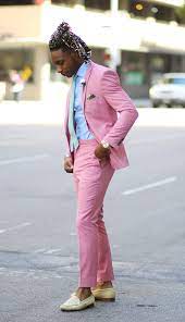 Extremely hot men wearing extremely pink suits 💞. Mens Pink Suit Pink Suit Men Fashion Suits For Men Mens Fashion Inspiration