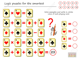 Rd.com knowledge psychology courtesy of brainsnack®/ peter frank let's test your number skills. Mathematical Logic Puzzle Game Solve Examples And Count The Value Of Each Playing Card Write Numbers In Circles Printable Page For Brain Teaser Book Developing Spatial Thinking Iq Training Test Royalty Free