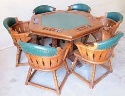 Your guide to playing more poker tables and winning more. Vintage Romweber Viking Oak Poker Game Table With 7 Chairs Red Leather On Popscreen
