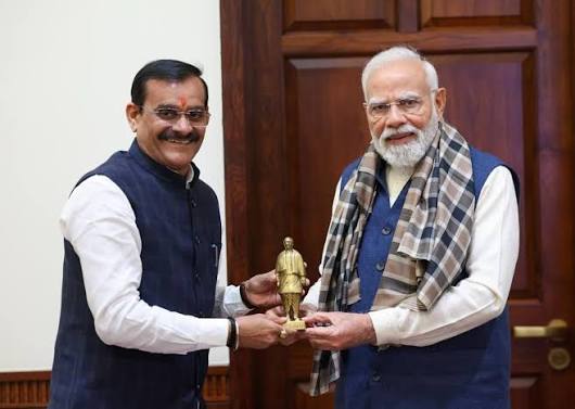 BJP MP V.D. Sharma met PM Narendra Modi at the Parliament today.