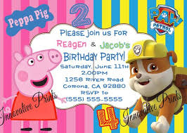 Peppa Pig Paw Patrol Sibling Birthday Invitation Click On The Image Twice To Place Orders Or Fo Peppa Pig Invitations Peppa Pig Birthday Paw Patrol Birthday
