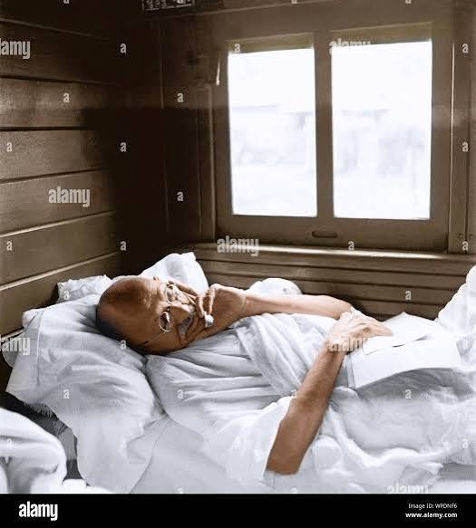 Mahatma Gandhi sleeping in train compartment, India, Asia, May 1946 Stock Photo - Alamy