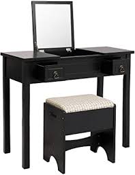 Contemporary furniture and vanities often have sharp, contrasting lines and may have asymmetrical details. Amazon Com Vasagle Vanity Set With Flip Top Mirror Makeup Dressing Table Writing Desk With 2 Drawers Cushioned Stool 3 Removable Organizers Easy Assembly Black Home Kitchen