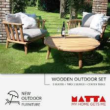 Each chair is 19 wide with a 19 w x 20 d seat and a 22 h x 19 w back support. Matta Gallery Wooden Furniture Adds Charm To Any Garden Check Out Our New Wooden Outdoor Furniture Set Including A 3 Seater Two 1 Seater And A Center Table For More Summer