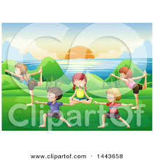 The drug lord had his. Clipart Of A Group Of Children Doing Yoga In A Park At Sunset Royalty Free Vector Illustration By Graphics Rf 1443658