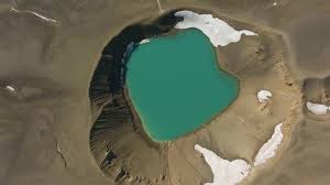 Krafla Crater. Volcanic Caldera. Icelandic Landscape. Iceland. Aerial  Vertical Top-Down View. Drone Rotation 33891694 Stock Video at Vecteezy