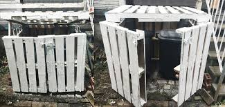 Trash storage sheds come in all sorts of sizes and materials. Outdoor Garbage Can Storage From Pallets Hometalk