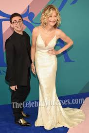 Meg Ryan Champagne Spaghetti Straps Sequins Mermaid Dress 2017 CFDA Fashion  Awards