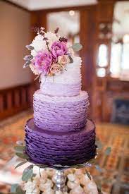 2019 Brides Favorite Purple Wedding Colors Ombre Ruffle Wedding Cake With Pink And White Purple Wedding Cakes Romantic Wedding Cake Wedding Cake Purple Ombre