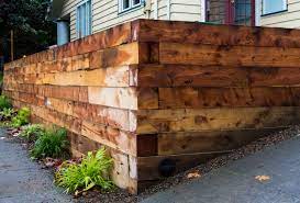 Hefty 6x6 Juniper Landscaping Timbers Were Used For This Beautiful Retaining Wall Chem Wooden Retaining Wall Landscaping Retaining Walls Timber Retaining Wall