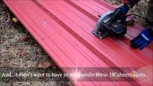 The easiest place to cut metal roofing is on the grass. Cutting Sheet Metal Irwin Tools Metal Cutting Circular Saw Blade Review Like Butter Youtube