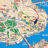 Linha azul station names are in bold below, followed by the tile artist & year of installation. 1