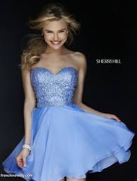 Size 00 Periwinkle Sherri Hill 1978 Beaded Cocktail Dress Fitted From The Strapless Swe Prom Dresses Short Sherri Hill Short Dresses Sherri Hill Prom Dresses