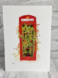 Red Telephone Box And Flowers A4 Giclee Print Watercolour Etsy Red Telephone Box Fine Art Giclee Prints Flower Painting