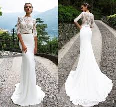 Milla Nova White Lace Two Pieces Wedding Dresses Half Sleeves Mermaid Bateau Bridal Gowns Sweep Train Wedding Dress