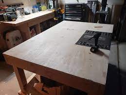 A slip proof mat under the board is one idea or a wet. Finish For A Plywood Top Workbench Table Saw Table Woodworking