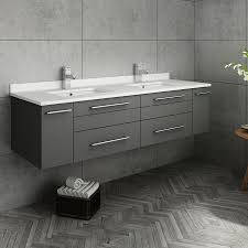 fresca 60 inch lucera double sink floating vanity with top and undermount sink gray fcb6160gr uns d cwh u floating bathroom sink floating bathroom vanities floating vanity bathroom