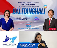 Catch the January 27, 2025, Balitanghali episode featuring a Deaf Relay  Interpreter! Watch it here:  https://www.youtube.com/live/eW31vLiR8dE?si=_lFp8-WKfyyZ010F