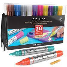 arteza acrylic paint markers set of 20 assorted color pens replaceable tips water based for rocks canvas glass woo in 2021 arteza acrylic paint pens markers set