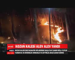 Adana'nin kozan ilçesinde tarihi kozan kalesi eteklerindeki zeytinlik alanda orman yangını çıktı. Kozan Kalesi Alev Alev Yandi