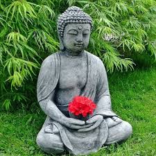 Stein Buddha Feng Shui Steinfigur Grau Anthrazit Patiniert Massiv Skulptur Garten Deko Frostfrei Neu Altar Budista Budista Samurai Guerreiro